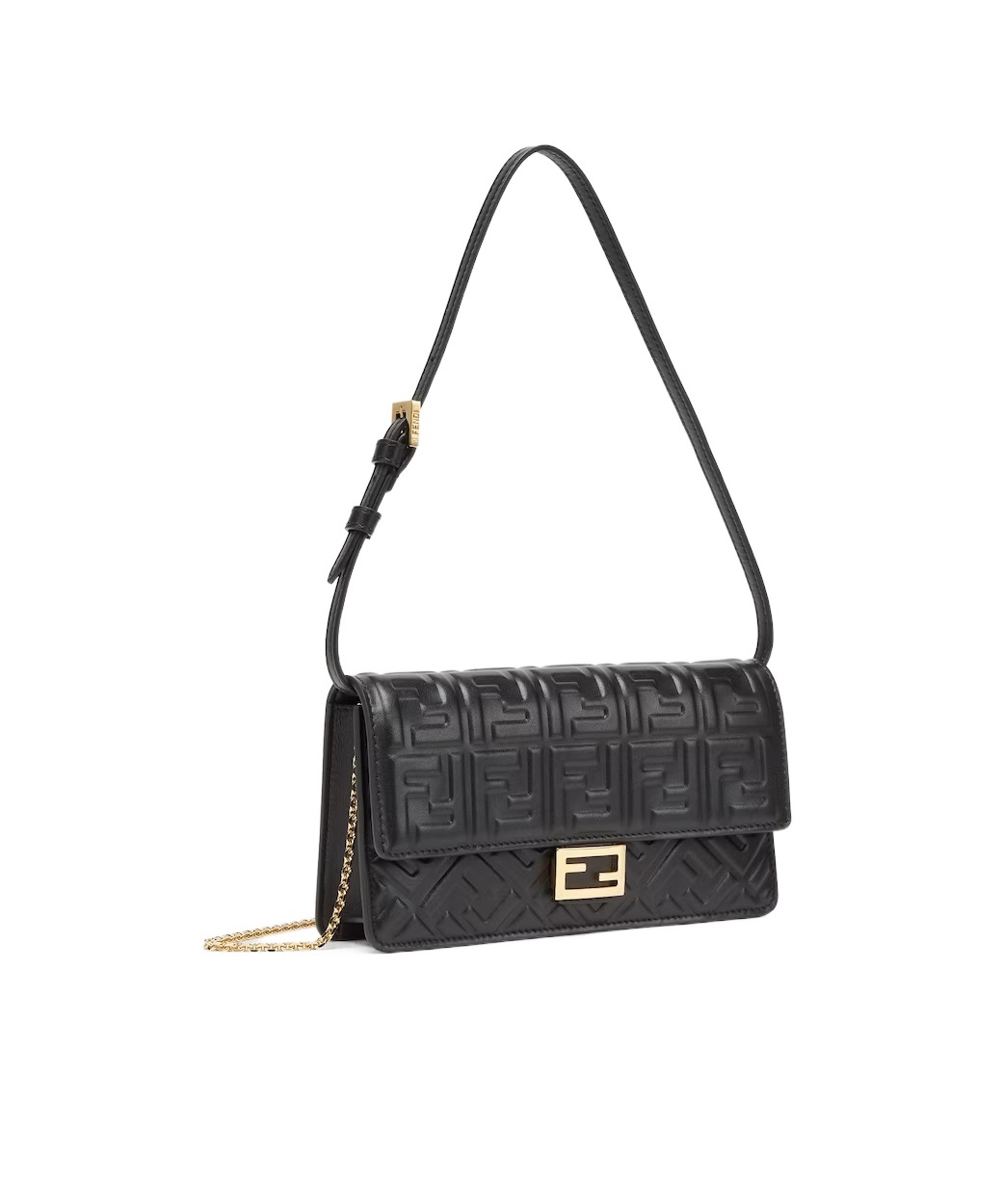 Fendi Baguette Continental Chain Wallet In Black