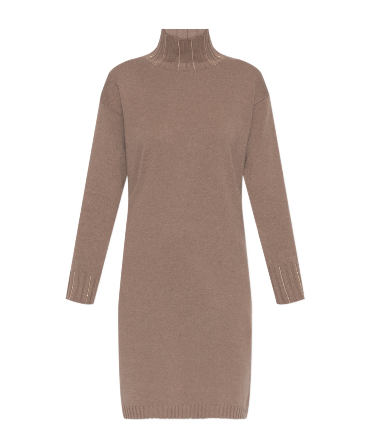 Fabiana Filippi Taupe Knitted Turtleneck Dress In Neutral