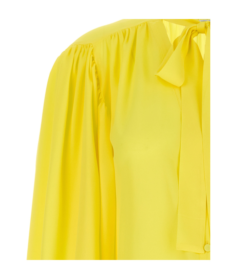 Msgm Bow Neck Shirt With Pleated Shoulders In Yellow