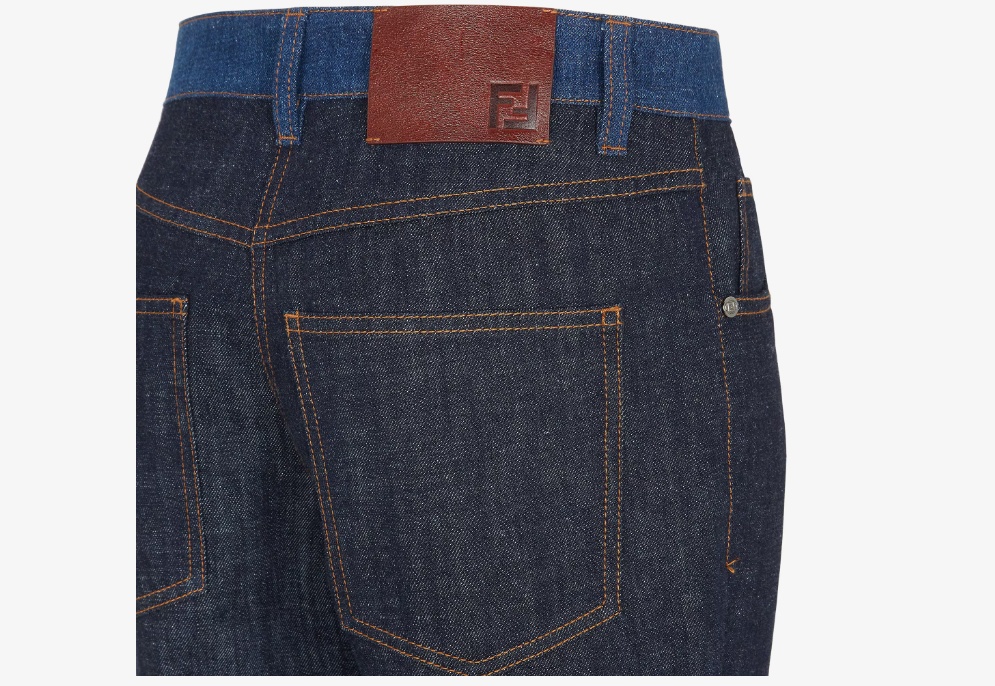 FENDI BLUE TWO-TONE DENIM TROUSERS