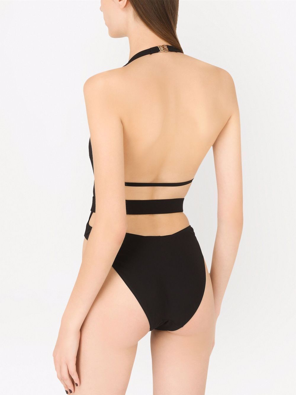 Dolce & Gabbana Belted Plunge-neck Swimsuit In Black