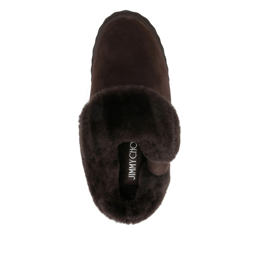 Jimmy Choo Diamond Maxi Suede-shearling Mules In Brown