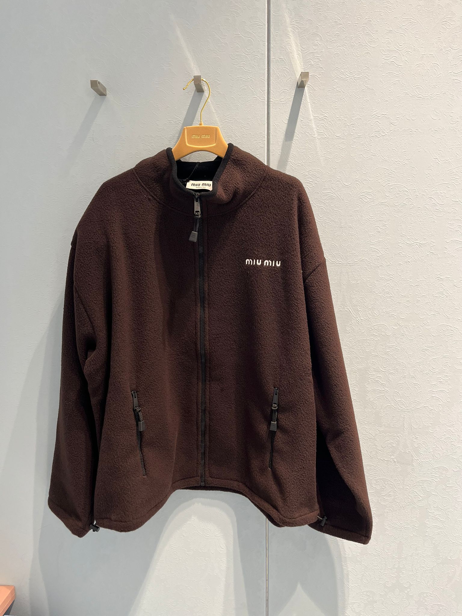 Miu Miu Logo Zip-up Sweatshirt In Brown