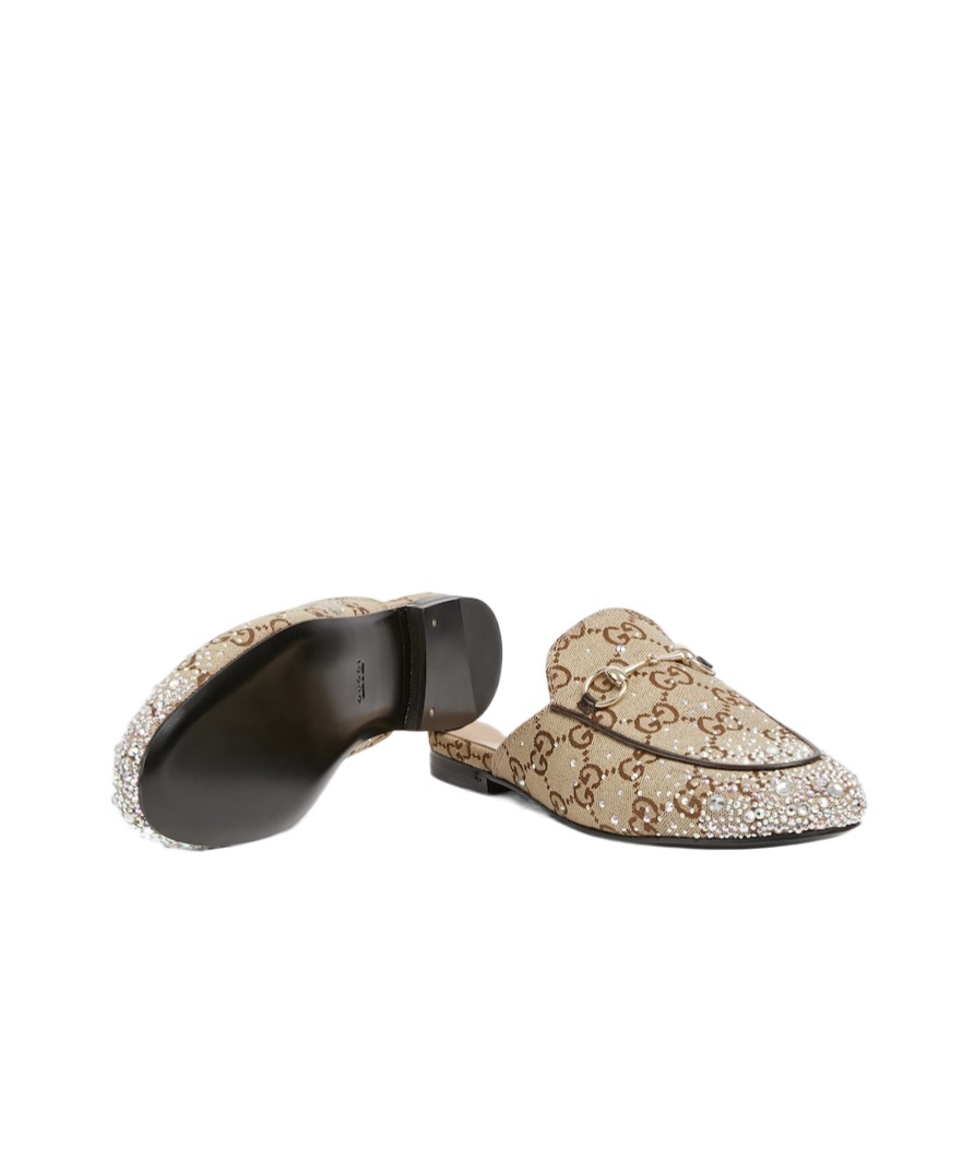 Gucci Princetown Gg Canvas Bit Loafer Mules In Nude