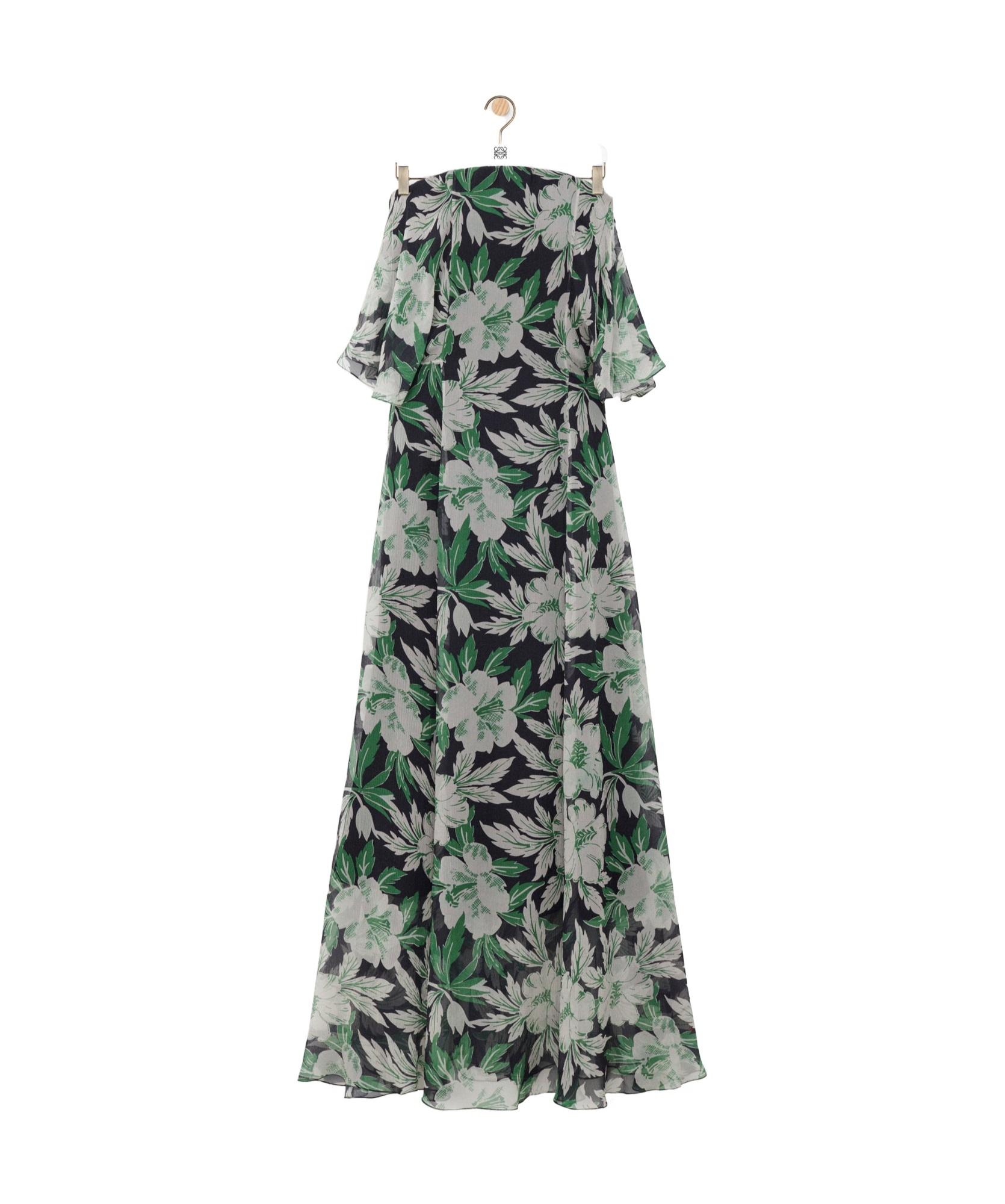 Loewe Off-the-shoulder Floral-print Silk-crepon Midi Dress In Gray
