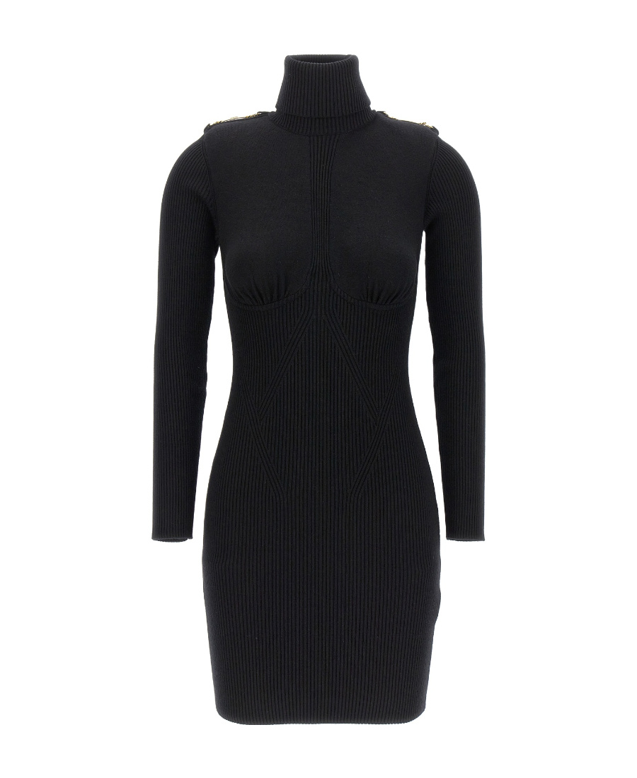 Elisabetta Franchi Knitted Long-sleeve Minidress In Black