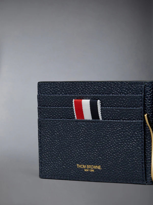 Thom Browne Money Clip Wallet With 4 Bar Stripes In Blue