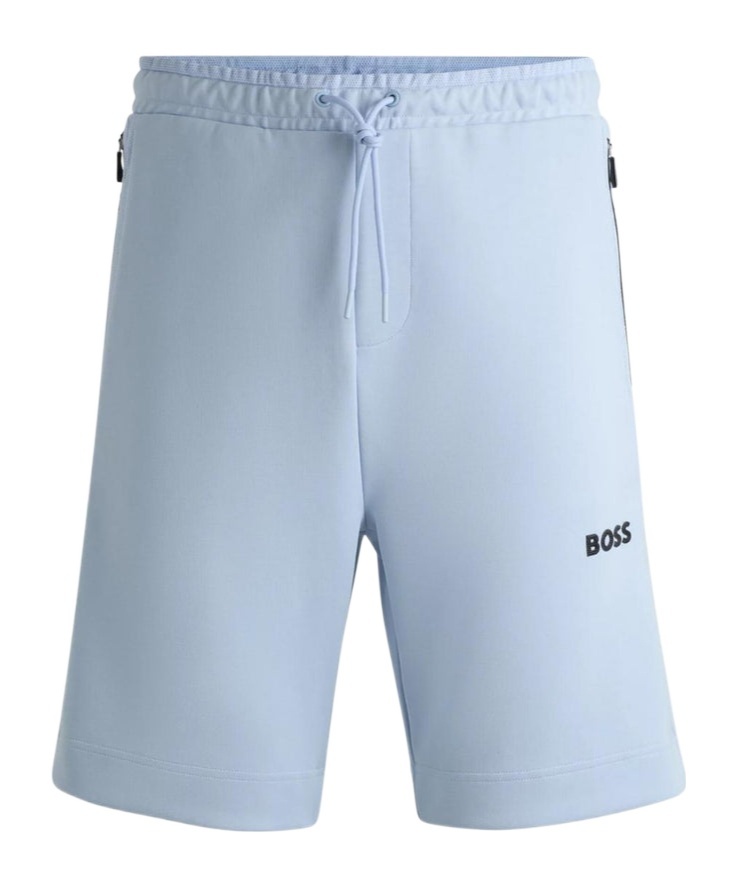 Hugo Boss Waffle-structured Pajama Shorts With Embroidered Logo In Blue