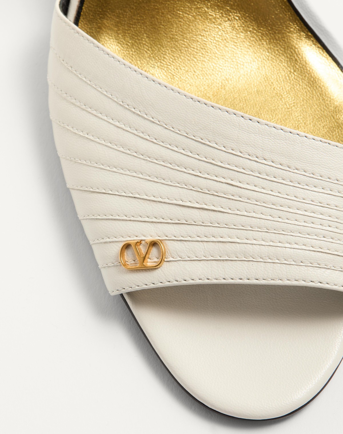 Valentino Ivory Goat Leather Stiletto Sandal With Striped Strap In White
