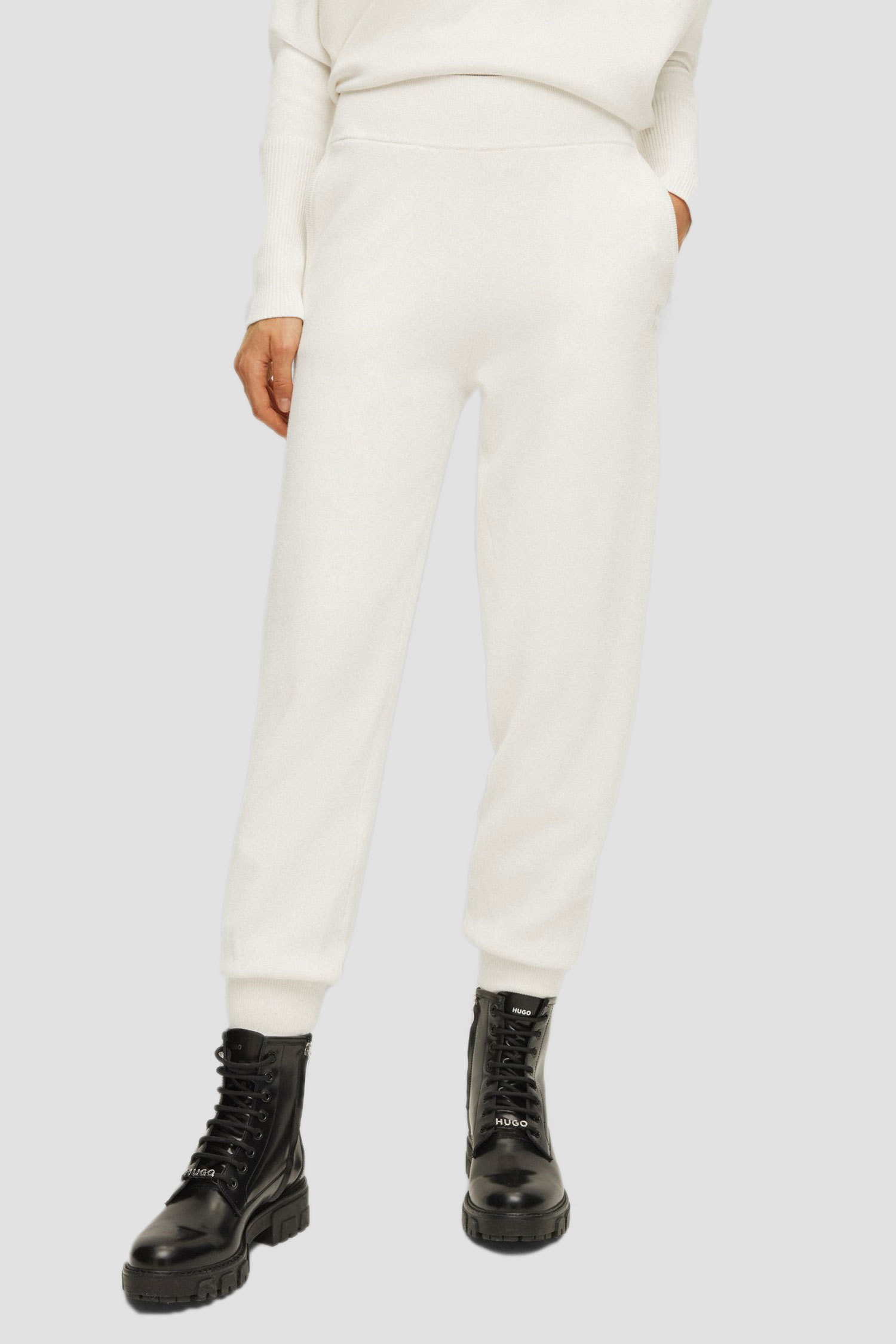 Hugo Boss Elastic Waist Casual Pants In White