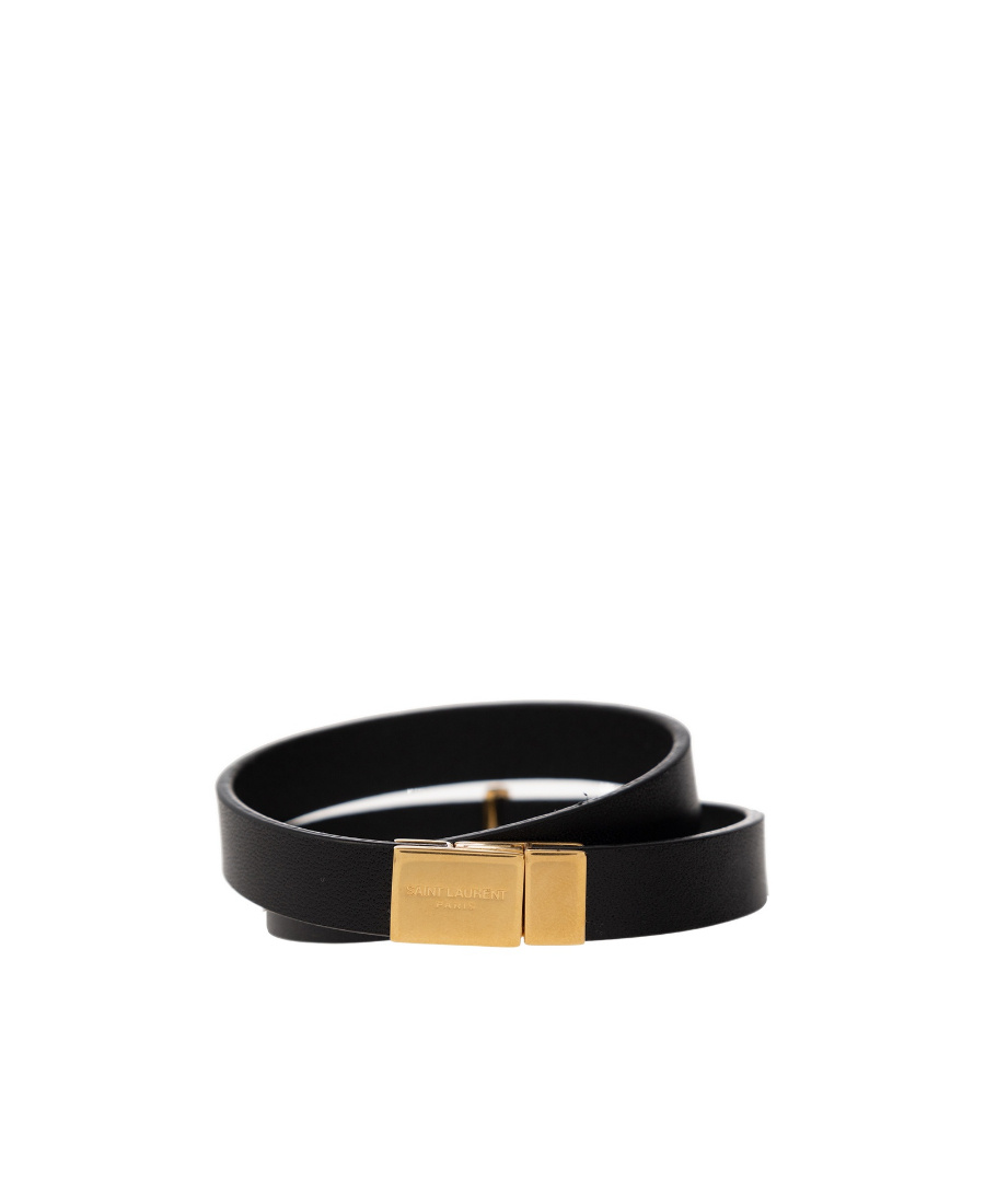 Saint Laurent Ysl Logo-plaque Leather Bracelet In Black