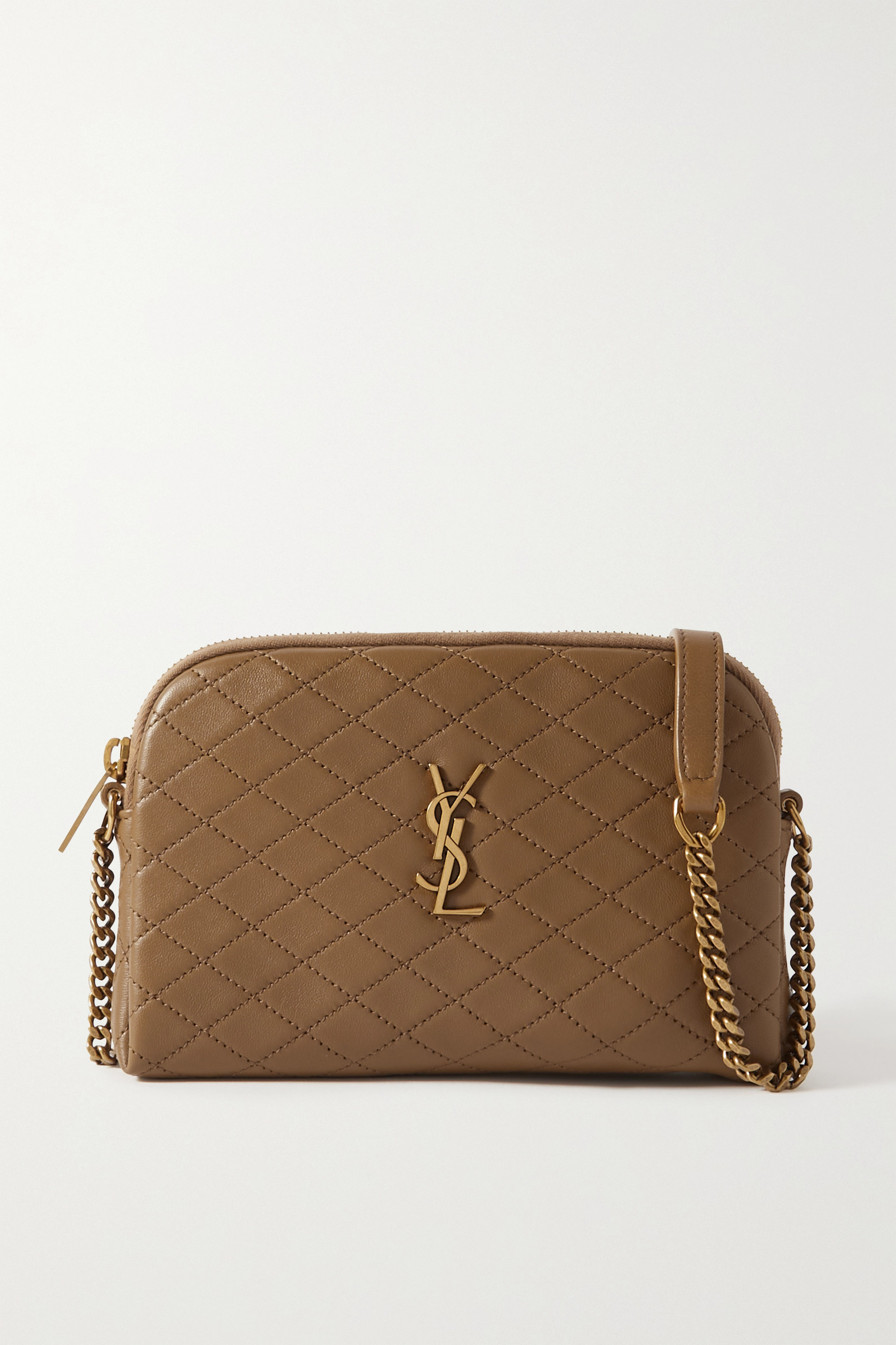 Saint Laurent Zipped Chain Pouch In Brown