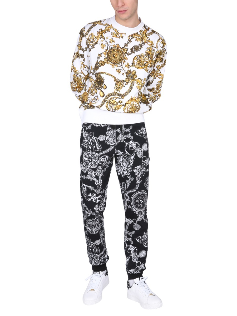 Versace Jeans Baroque And Chain-print Cotton Sweatshirt In White