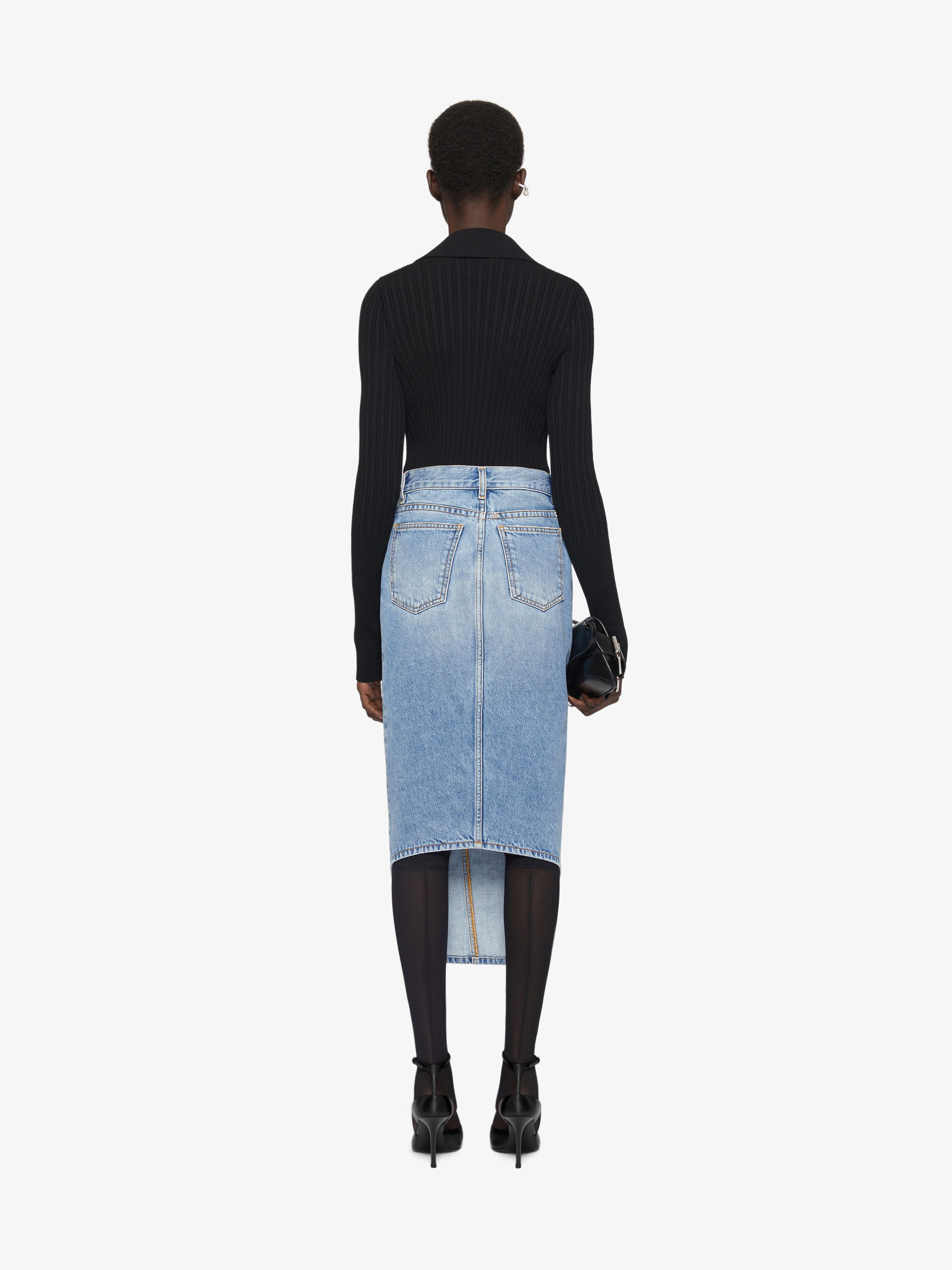 Givenchy Blue Asymmetric Denim Midi Skirt In Blue