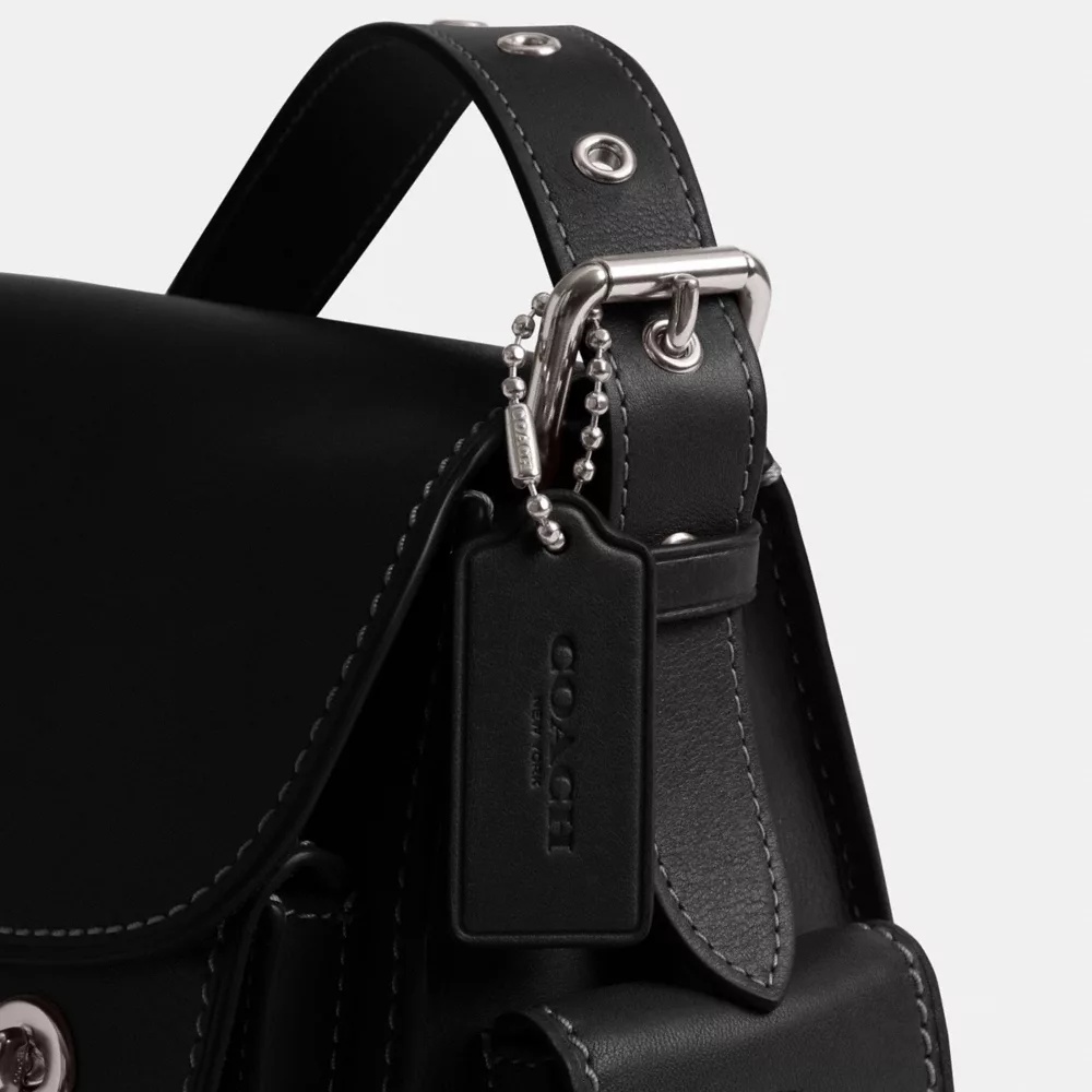 Coach Womens Cargo Turnlock Tabby Leather Shoulder Bag Black In Black