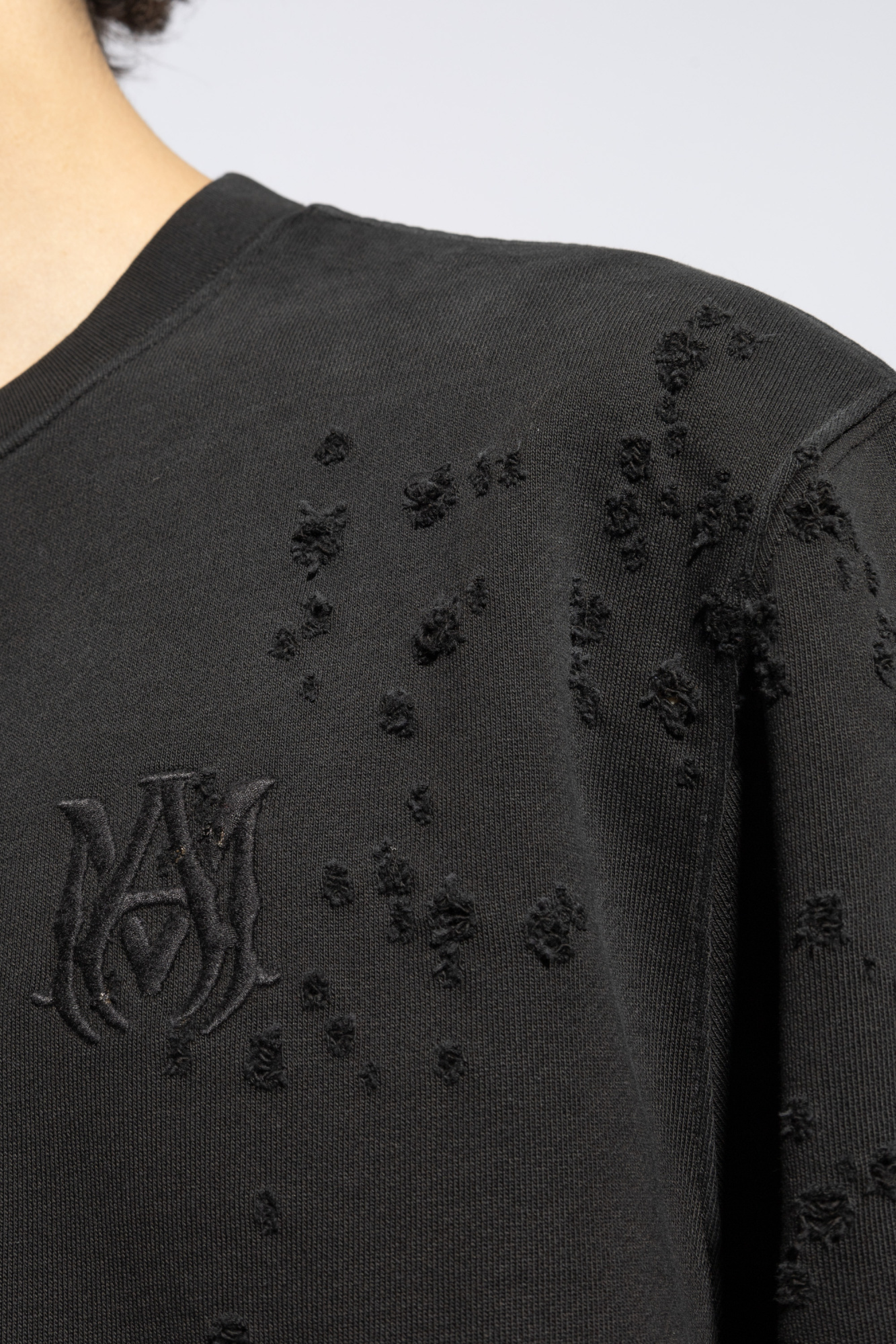 Amiri Crew Neck Sweatshirt With Destroyed Effect In Black