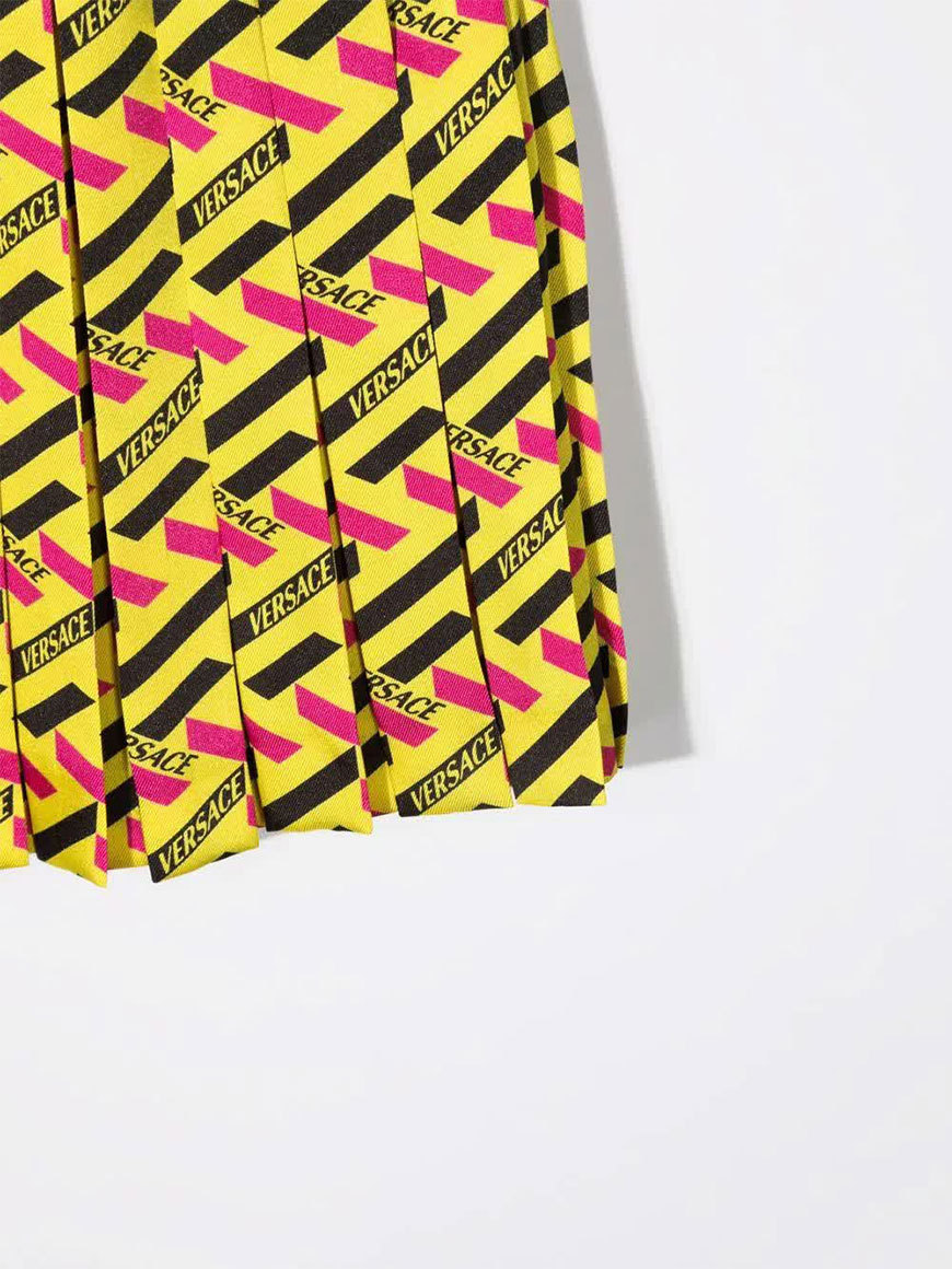 Versace La Greca Print Pleated Skirt In Yellow