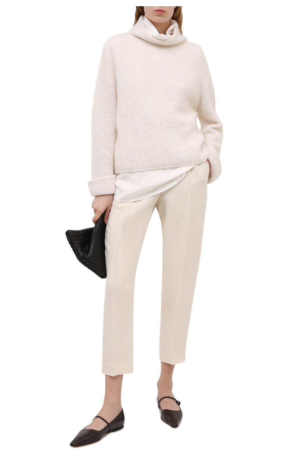 Brunello Cucinelli Slouchy Trousers In Sparkling Linen Canvas With Jewellery In White