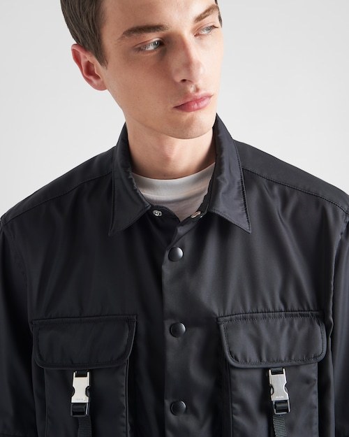 Prada Logo Patch Long-sleeved Shirt In Black