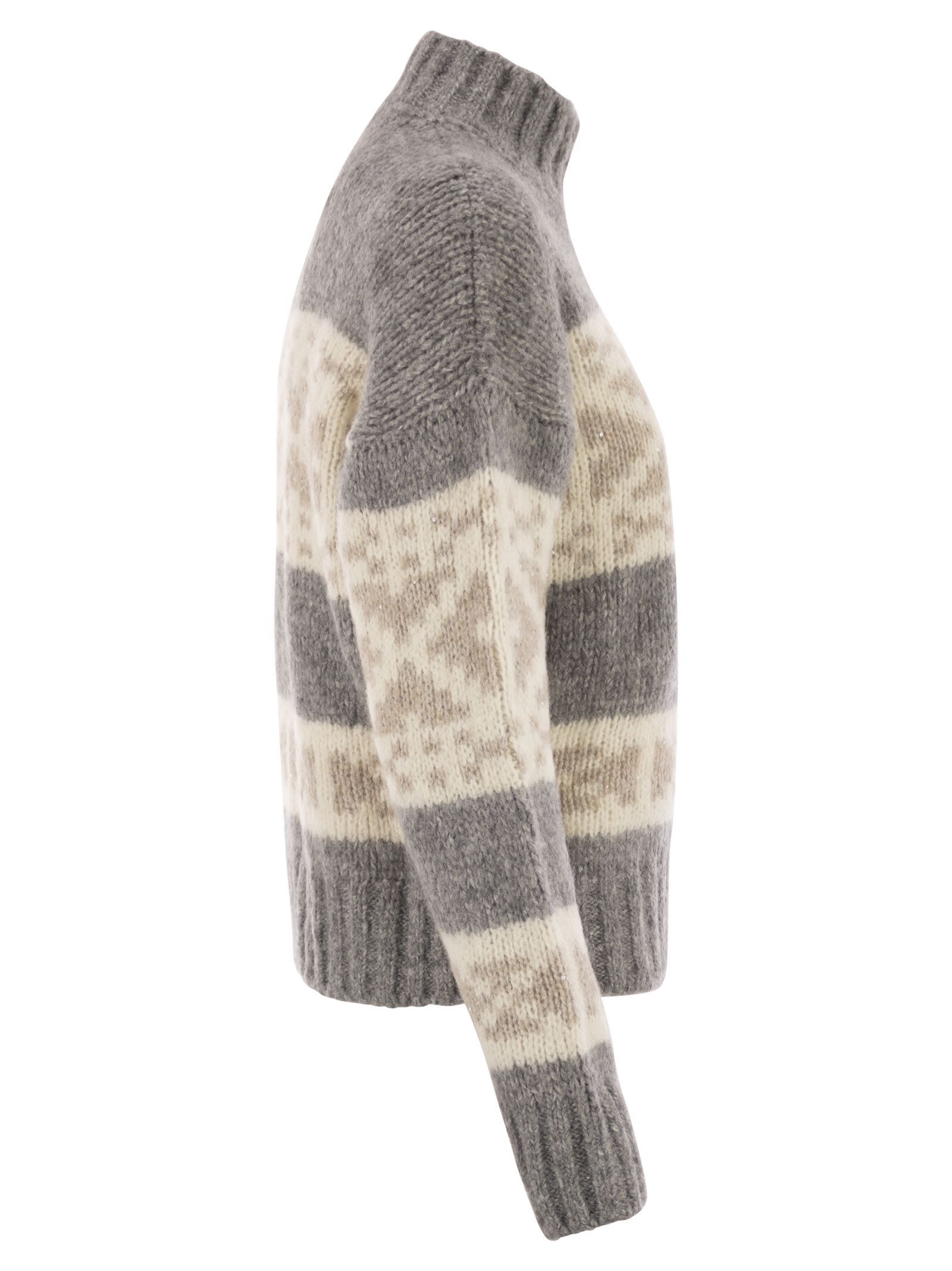 Peserico Striped High-neck Sweater In Gray