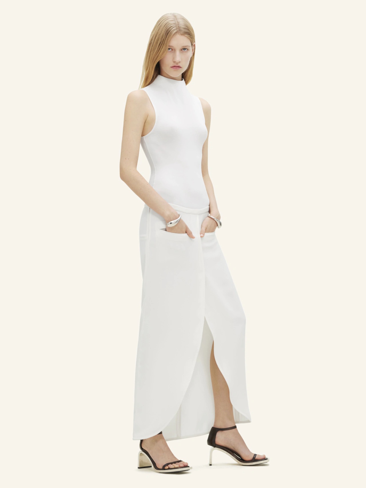 Courrèges Ellipse Crepe Midi Skirt In White
