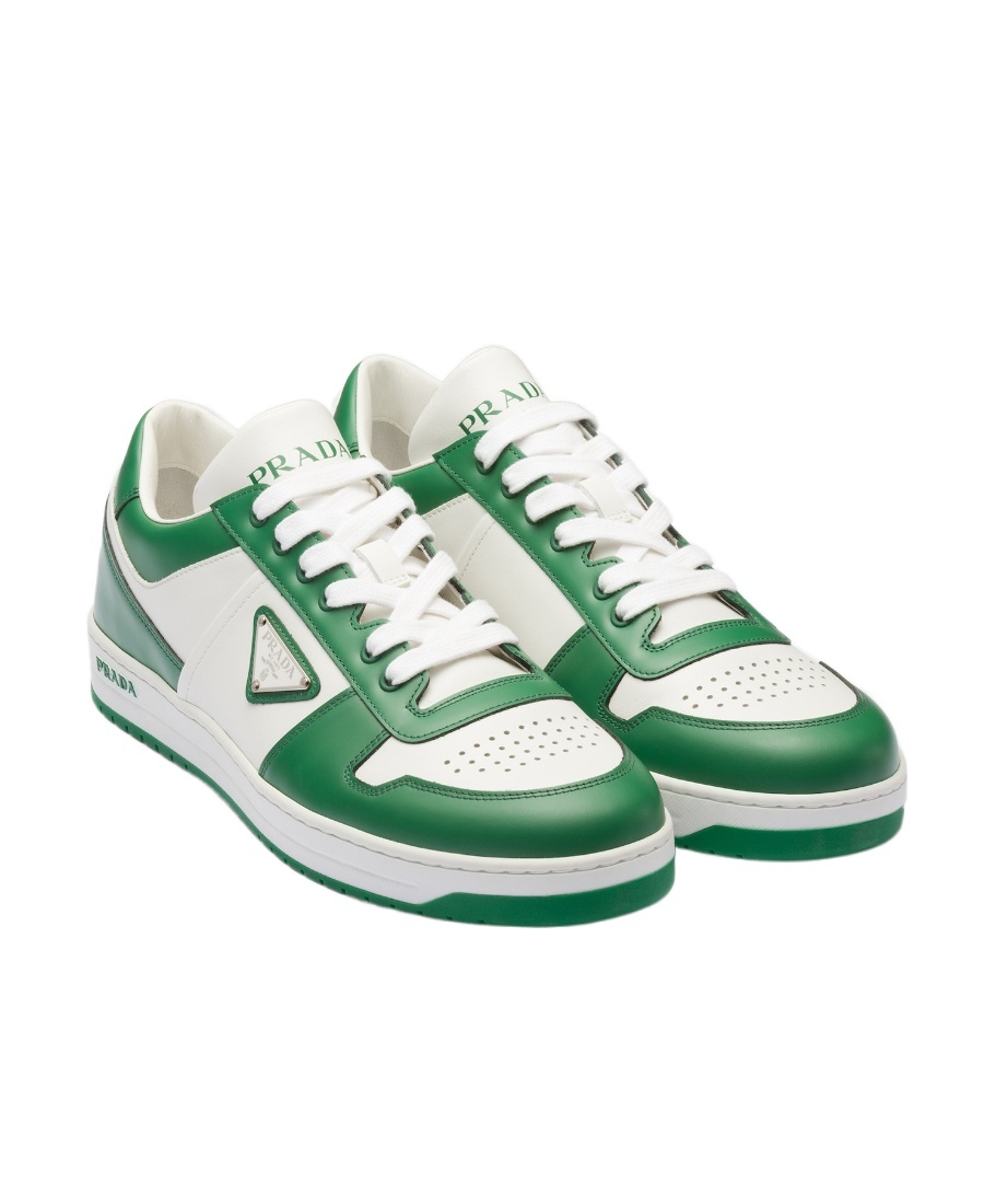 Prada Downtown Leather Sneakers In White