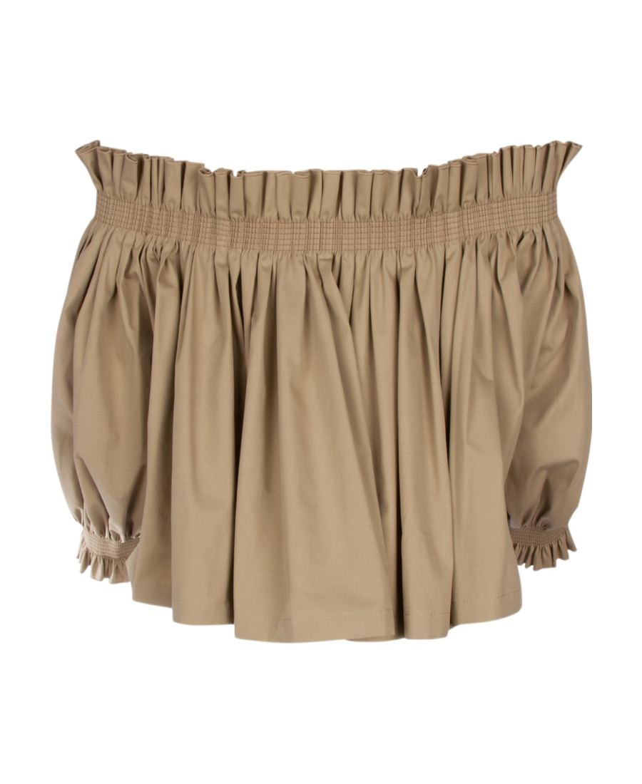 Dior Christian Gather Puff-shoulder Cropped Blouse In Nude