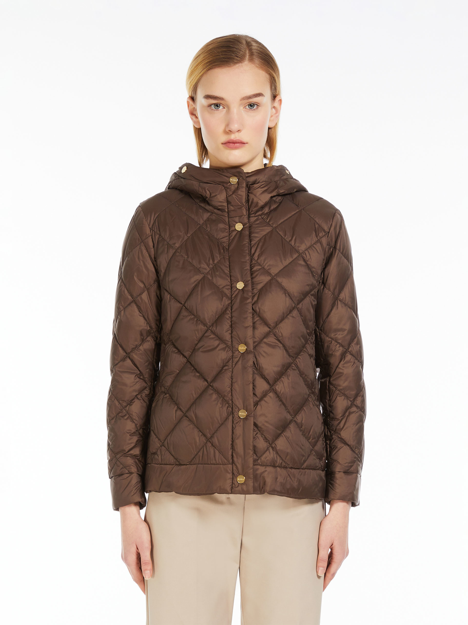 Max Mara Hooded Double-sided Down Jacket In Brown