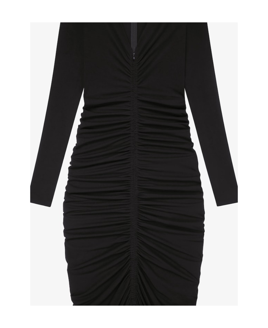 Givenchy V-neck Evening Ruched Dress In Black