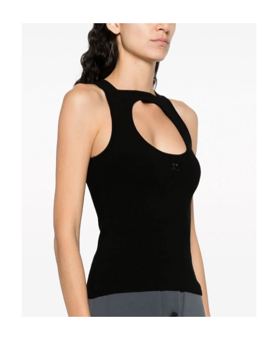 Shop Courrèges Logo-patch Cutout Tank Top In Black