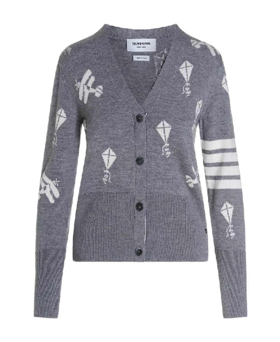 Thom Browne Intarsia-pattern Cardigan In Gray