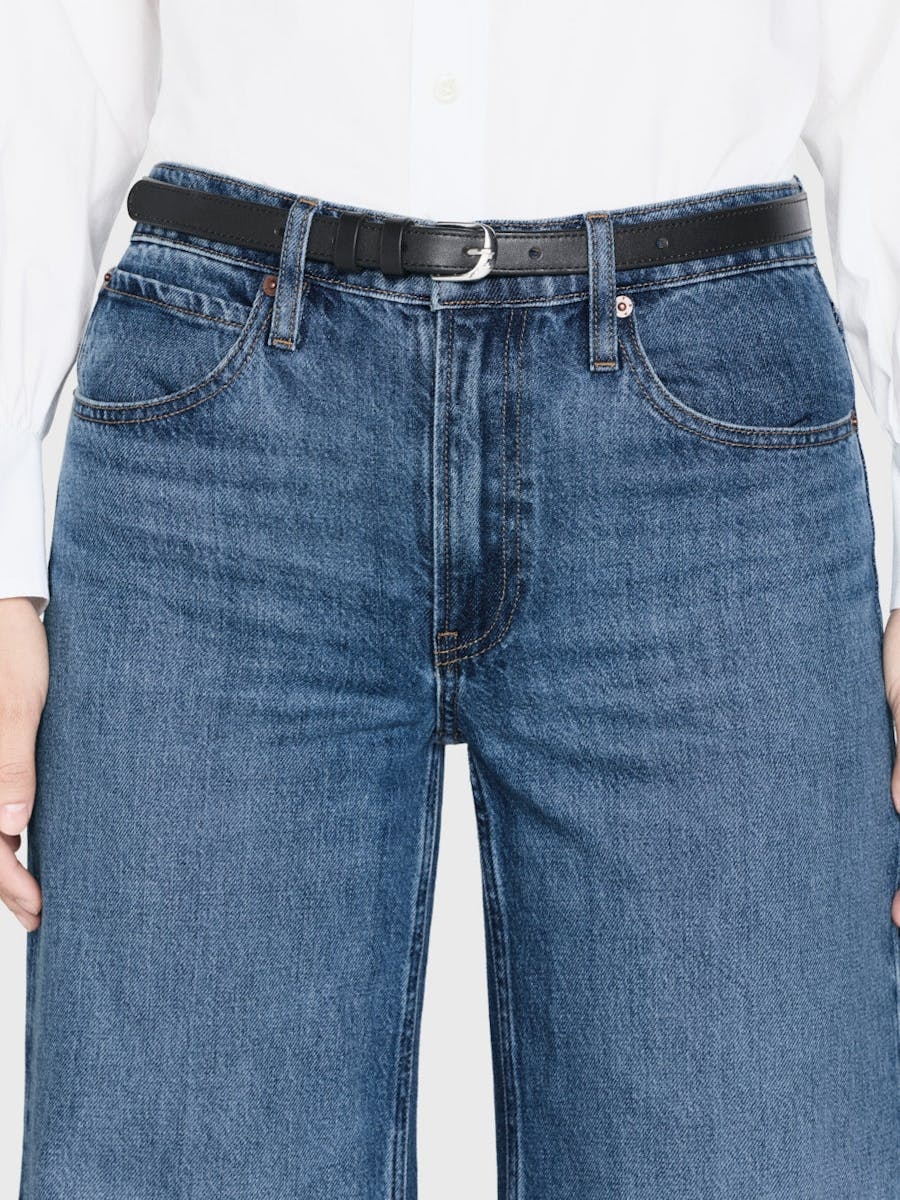 Frame Womens Tommy Drape Wide-leg Cotton-blend Jeans In Blue