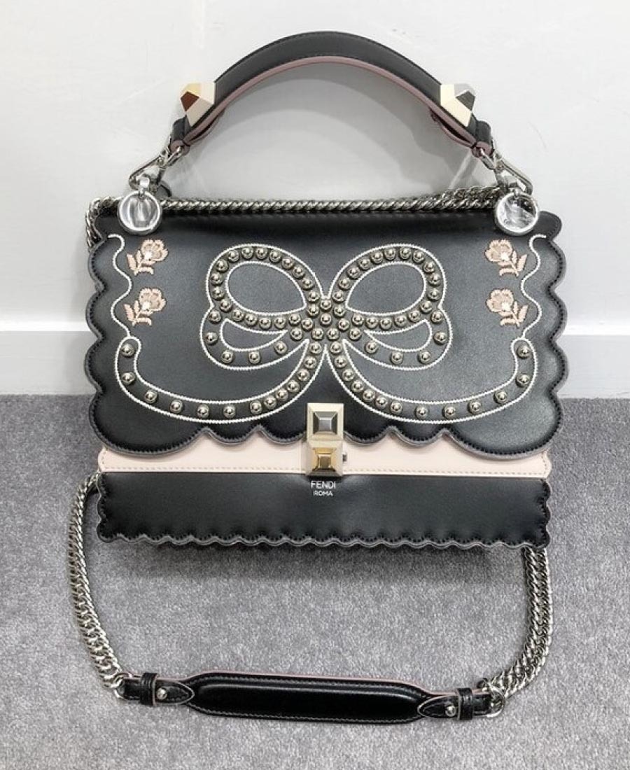 Fendi Kan I Rivet Flower Handbag In Black