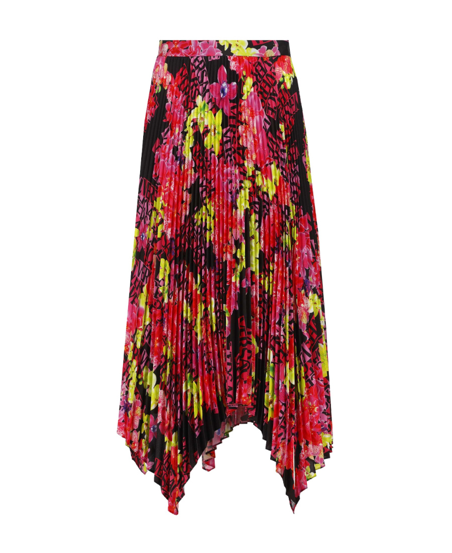 Versace Pleated Printed Crepe De Chine Skirt In Red