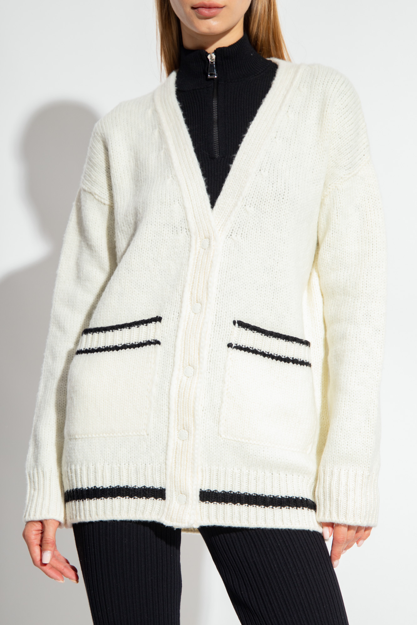 Moncler Logo Wool Blend Cardigan In White