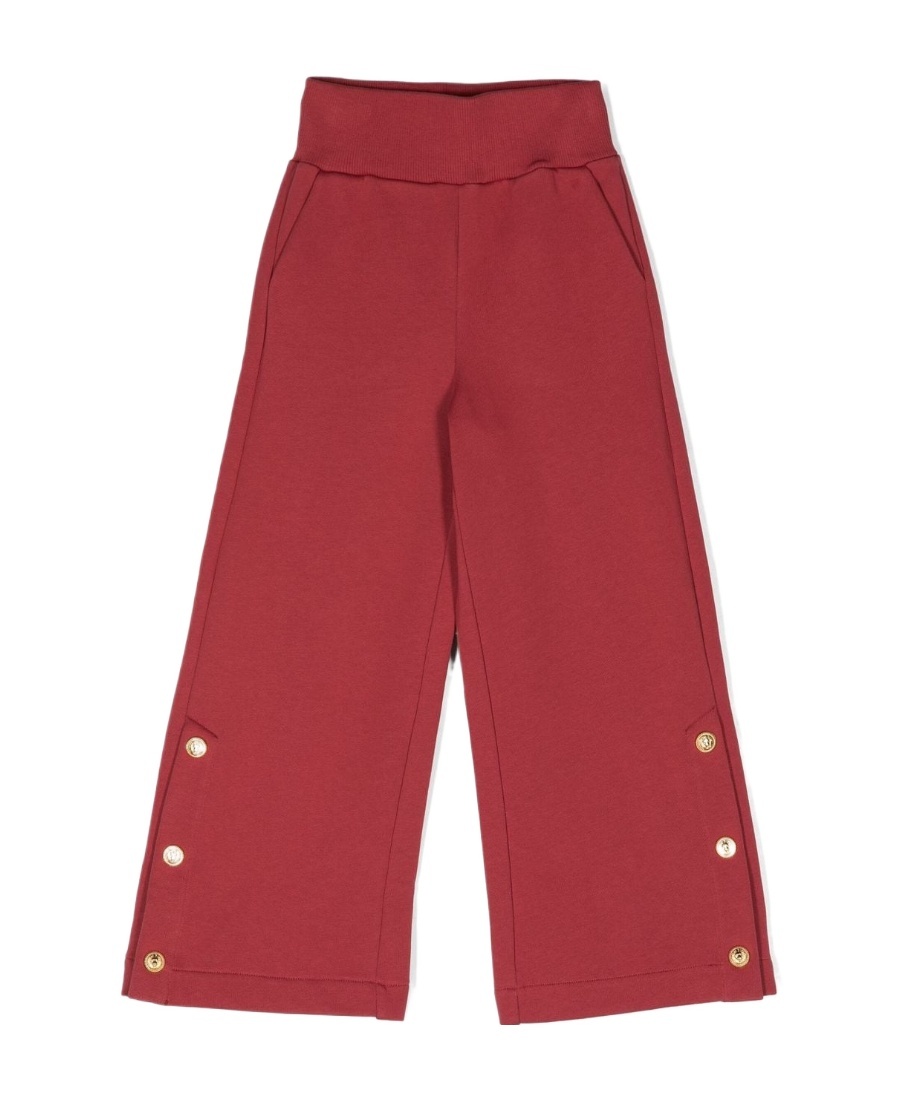 Balmain Decorative-buttons Wide-leg Cotton Trousers In Red
