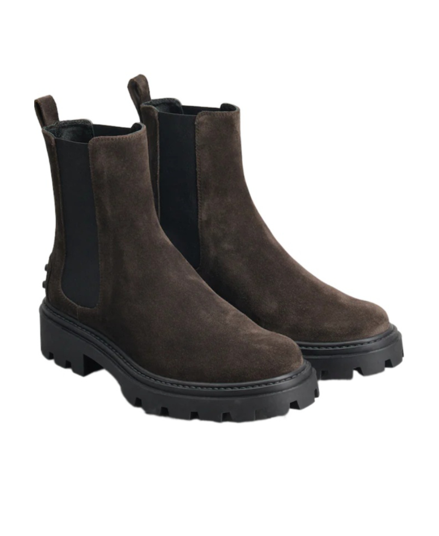 Tod's Brown Black Slip On Ankle Boots In Black