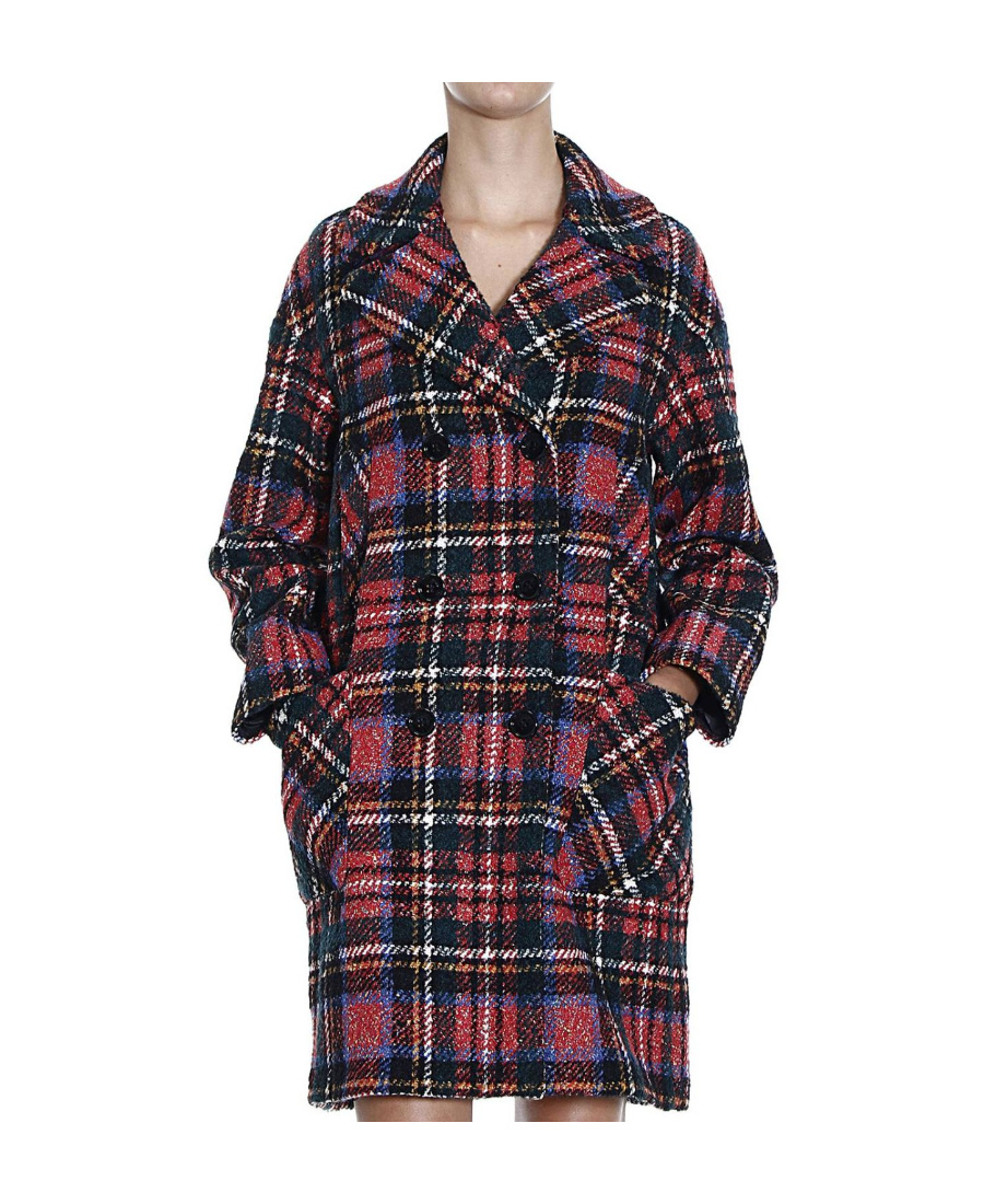 Moschino Checkered Detail Coat In Black