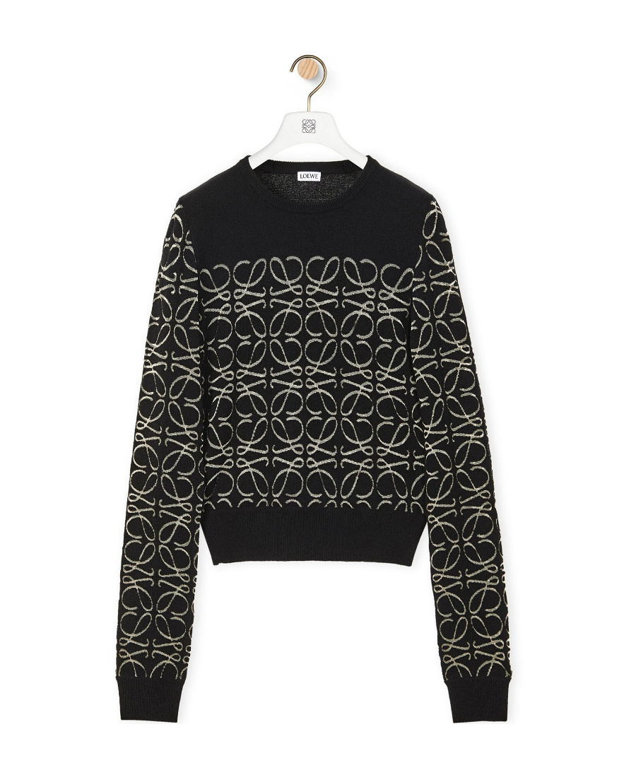 Loewe Round-neck Long-sleeved Sweater In Black