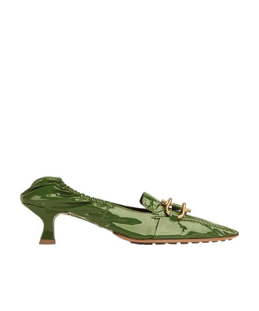 Bottega Veneta Logo Lacquered Leather High Heels In Green