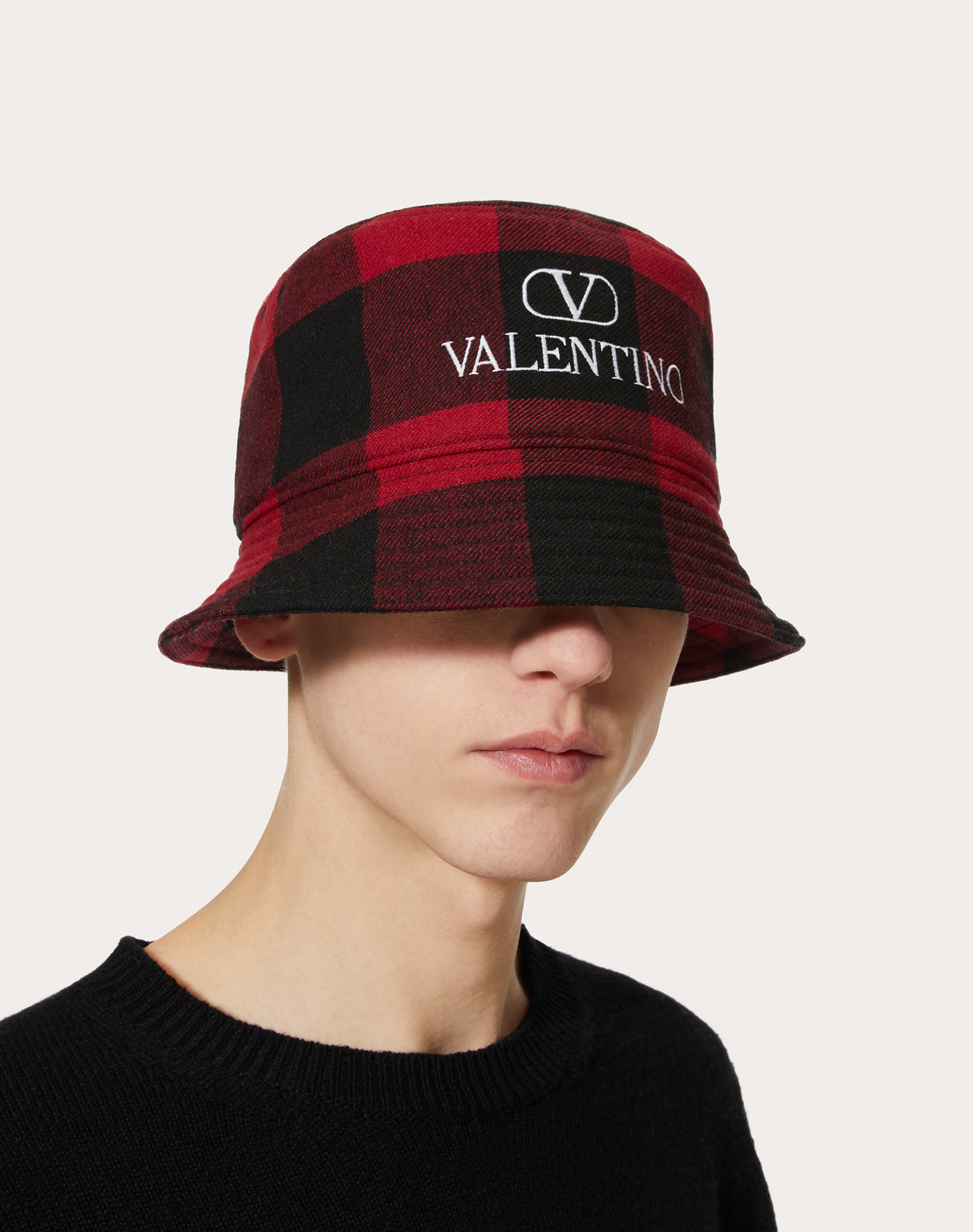 Valentino Logo-embroidered Checked Bucket Hat In Brown