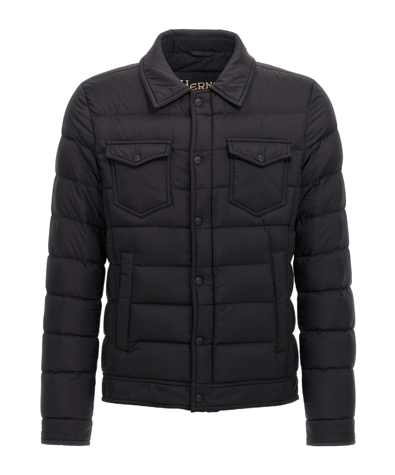 Herno Piumino Denim Jacket In Nylon Trapuntato In Black