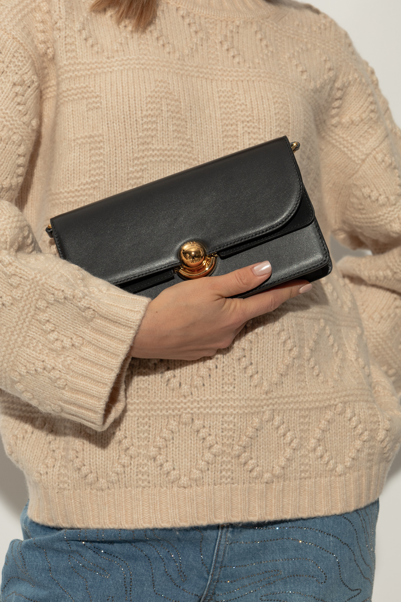 Furla Leather Crossbody Bag Chain Strap Gold-tone Hardware In Black