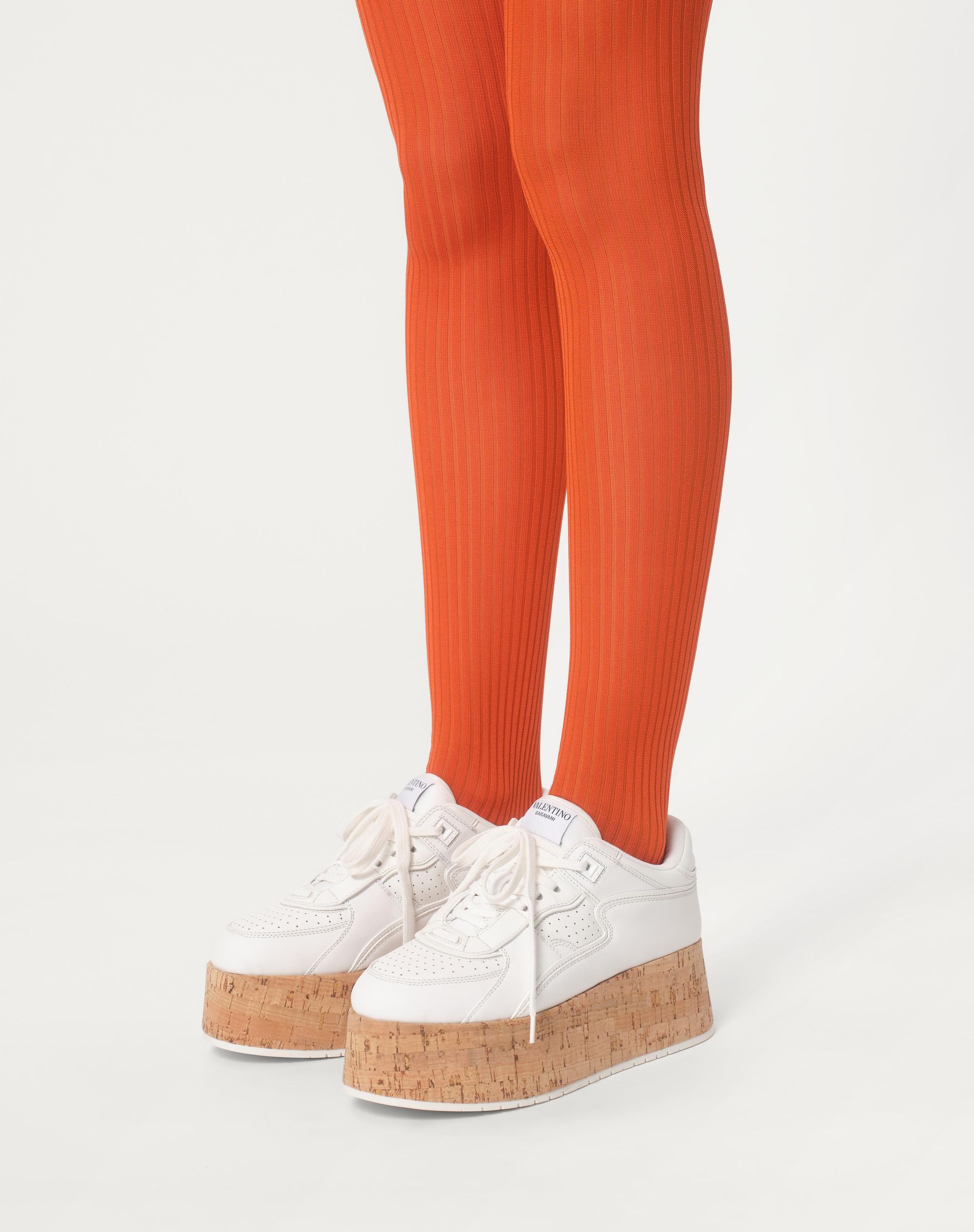 Valentino Leather Platform Sneakers Perforated Detailing In White