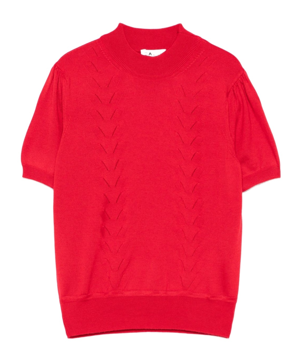 Bally Ribbed High Neck Short Sleeve Top In Red