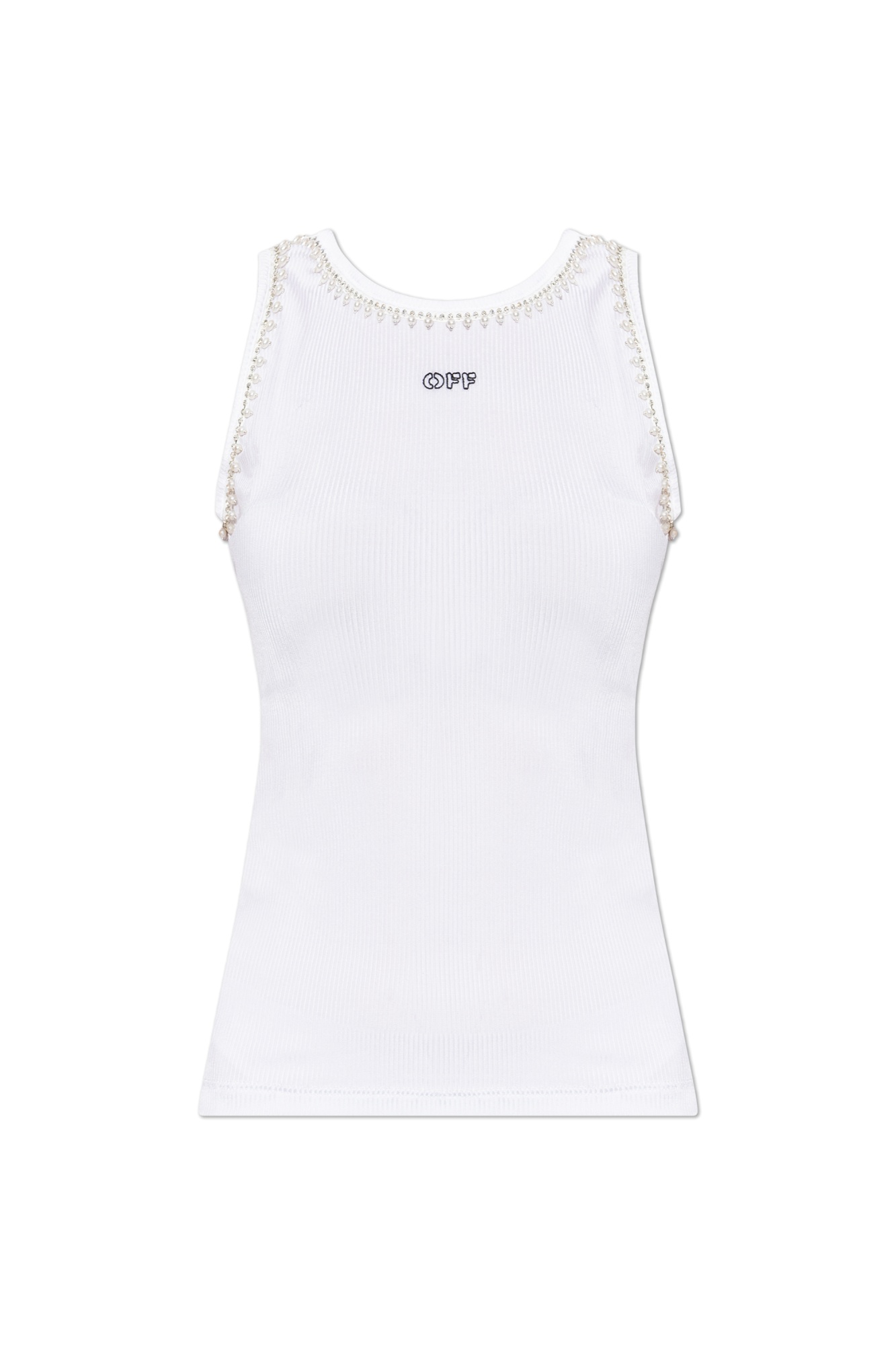Off-white Pearl-embellished Ribbed Tank Top In White