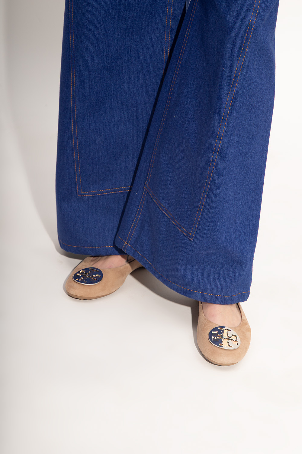 Tory Burch Claire Logo-plaque Ballerina Flats In Brown