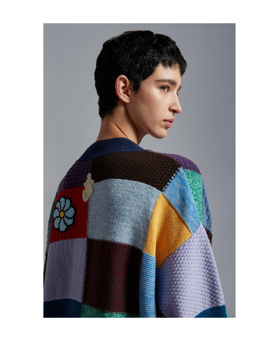 Moncler X Jw Anderson Patchwork V-neck Cardigan In Multicolor