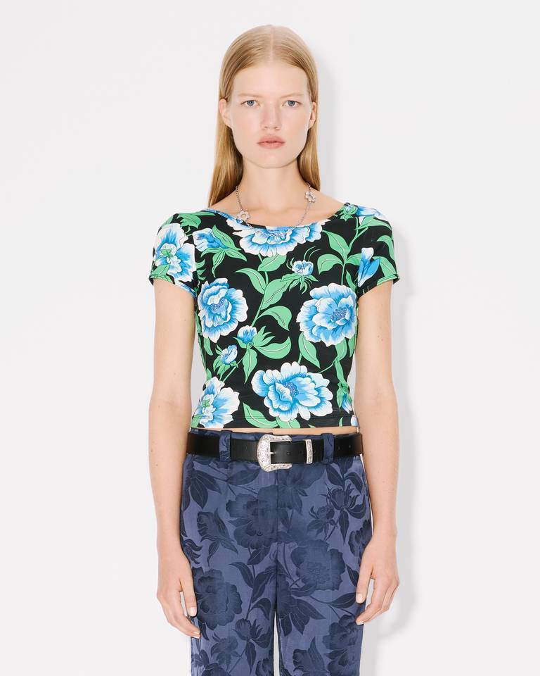 Kenzo Peonies Print Short-sleeved Top In Blue