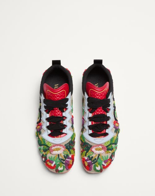 Valentino Garavani Embellished Canvas Chromathon Sneakers In Multicolor